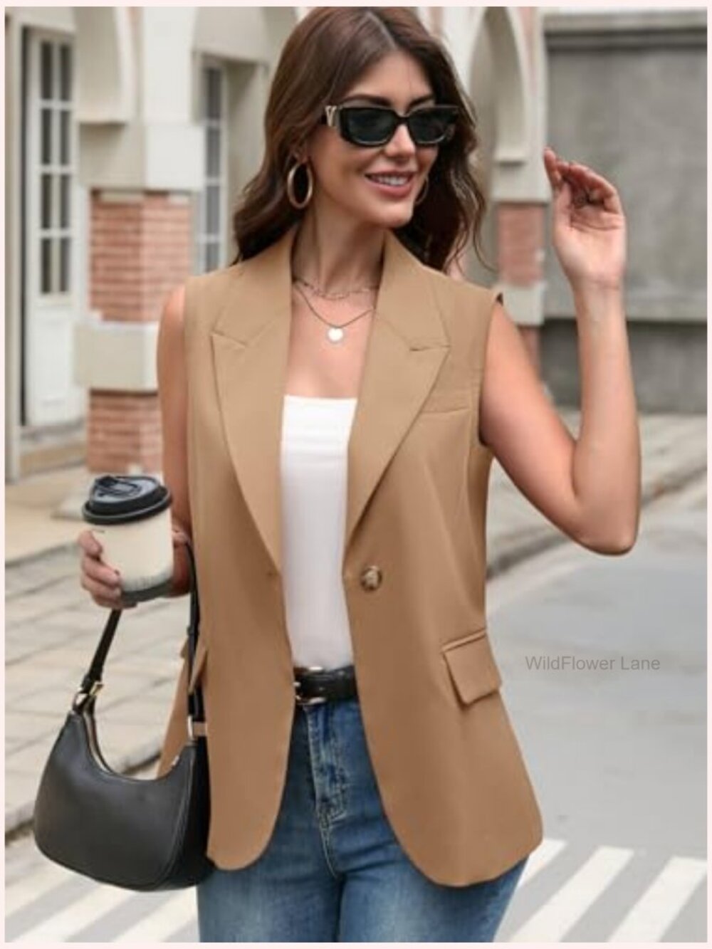 Sleeveless Blazer Vest - Lightweight Lined Business Casual Work Office Tops - Picture 5 of 7
